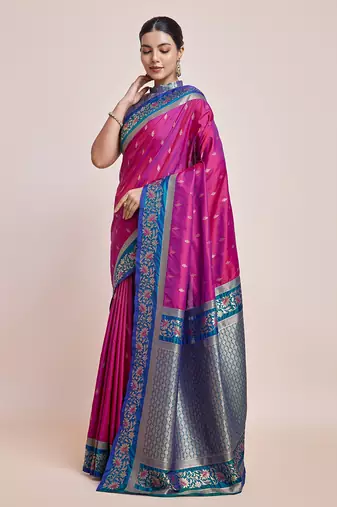Magenta Banarasi satin silk blend zari work Saree