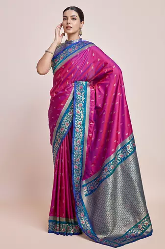 Magenta Banarasi satin silk blend zari work Saree