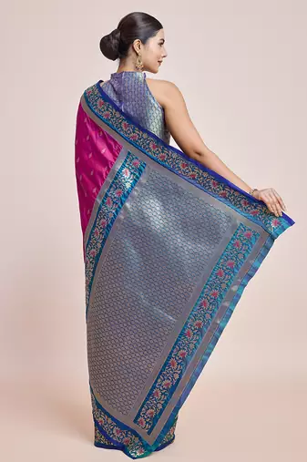 Magenta Banarasi satin silk blend zari work Saree