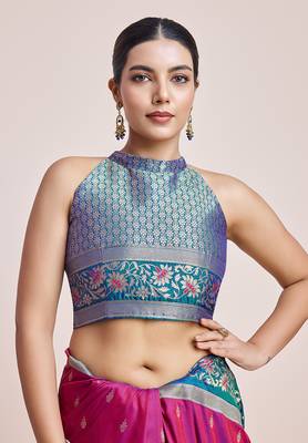 Magenta Banarasi satin silk blend zari work Saree 5
