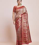 Maroon Latest Dharmavaram Silk Blend Saree With Rich Heritage Woven In Gold And Silver Zari Work