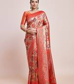 Scarlet Red Latest Dharmavaram Silk Blend Saree With Rich Heritage Woven In Gold And Silver Zari Work