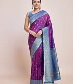 Exquisite Designs With This Purple Banarasi Satin silk Saree