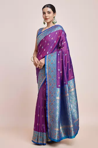 Purple Banarasi Satin silk blend Zari Woven Saree