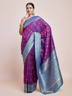 Purple Banarasi Satin silk blend Zari Woven Saree 3