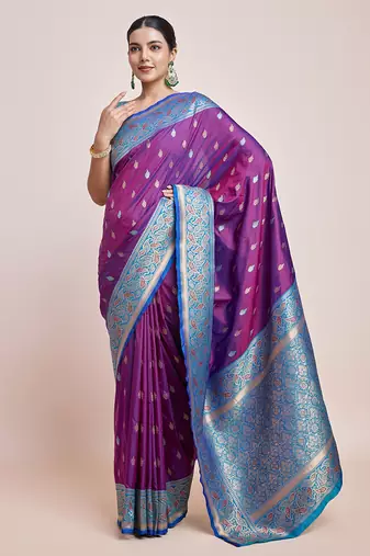 Purple Banarasi Satin silk blend Zari Woven Saree