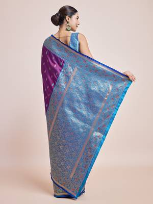 Purple Banarasi Satin silk blend Zari Woven Saree 4