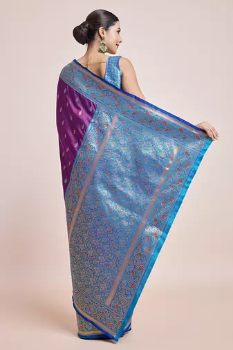 Purple Banarasi Satin silk blend Zari Woven Saree