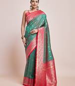Exquisite Designs With This Green Banarasi Satin silk Saree