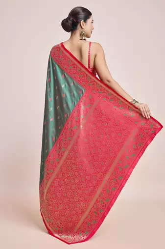 Green Banarasi Satin silk blend Zari Woven Saree