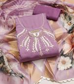 Purple color hand work roman silk unstitched dress material