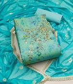 Sea green color hand work cembric cotton unstitched dress material