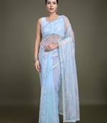 Exclusive Women'S Light Sky Blue Soft Net Saree With Sequin Work