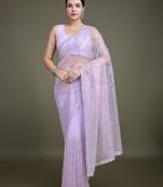 Exclusive Women'S Lavender Soft Net Saree With Sequin Work