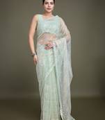 Exclusive Women'S Light Green Soft Net Saree With Sequin Work