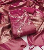 Pink color hand work viscose unstitched dress material