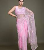Exclusive Women'S Light Pink Soft Net Saree With Sequin Work