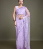 Women'S Lavender Soft Net Saree With Sequin Embellished Border And Pallu
