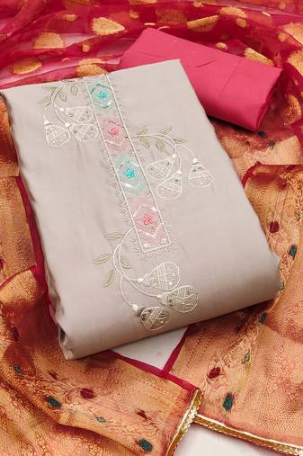 Purple color sequence roman silk unstitched dress material