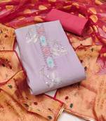 Levender color sequins roman silk unstitched dress material