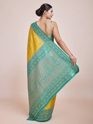 Faux Banarasi Tissue silk blend Zari Woven Yellow Saree 5