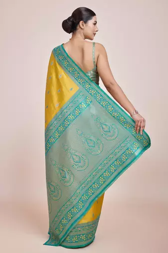 Faux Banarasi Tissue silk blend Zari Woven Yellow Saree