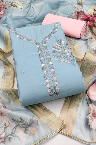Grey color sequence roman silk unstitched dress material