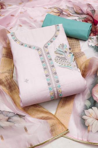 Pink color sequence roman silk unstitched dress material