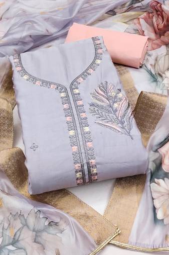 Grey color sequence roman silk unstitched dress material