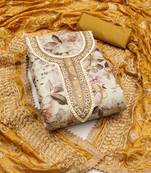 Beige color embroidered viscose simar unstitched dress material