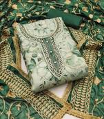 Sea green color embroidered viscose simar unstitched dress material