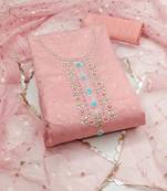 Baby pink color weaving organza jacquard unstitched dress material
