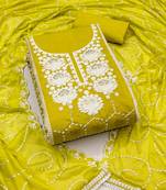 Lime green color embroidered modal chanderi silk unstitched dress material