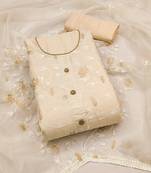 Off white color embroidered modal chanderi silk unstitched dress material
