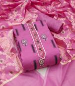 Pink color weaving banarasi chanderi silk unstitched dress material