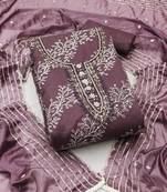 Lavender color embroidered viscos organja unstitched dress material