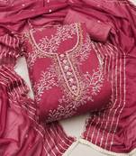 Pink color embroidered viscos organza unstitched dress material