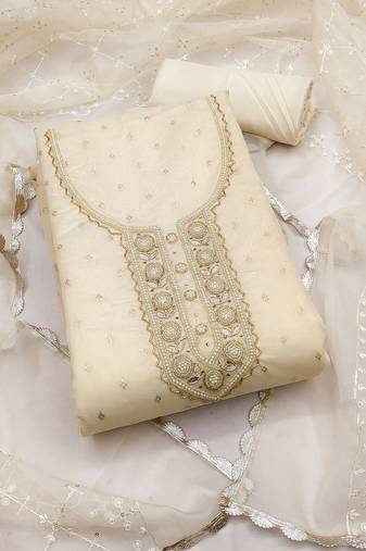 White color weaving organja jacquard unstitched dress material