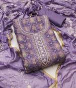 Lavender color embroidered viscos organja unstitched dress material