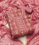 Rust color embroidered viscos organza unstitched dress material