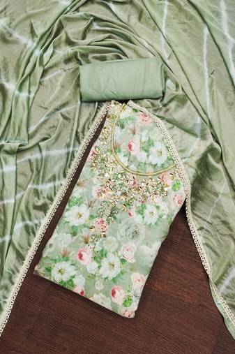 Multi color hand work maslin cotton unstitched dress material
