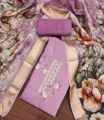 Purple color hand work roman silk unstitched dress material