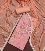 Pink color hand work cembric cotton unstitched dress material