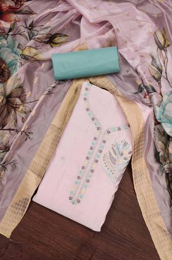 Pink color sequence roman silk unstitched dress material