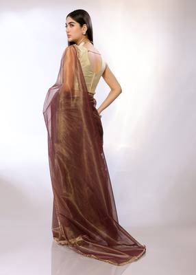 Brown Embroidered Twill Designer Saree With Blouse 3
