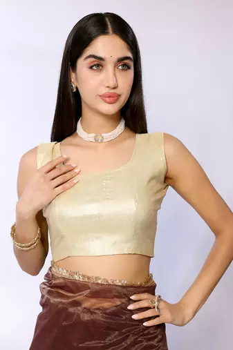 Brown Embroidered Twill Designer Saree With Blouse