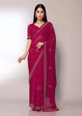 Pink Embroidered Georgette Designer Saree With Blouse 1