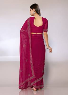 Pink Embroidered Georgette Designer Saree With Blouse 2