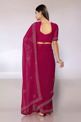 Pink Embroidered Georgette Designer Saree With Blouse