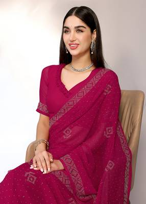 Pink Embroidered Georgette Designer Saree With Blouse 3